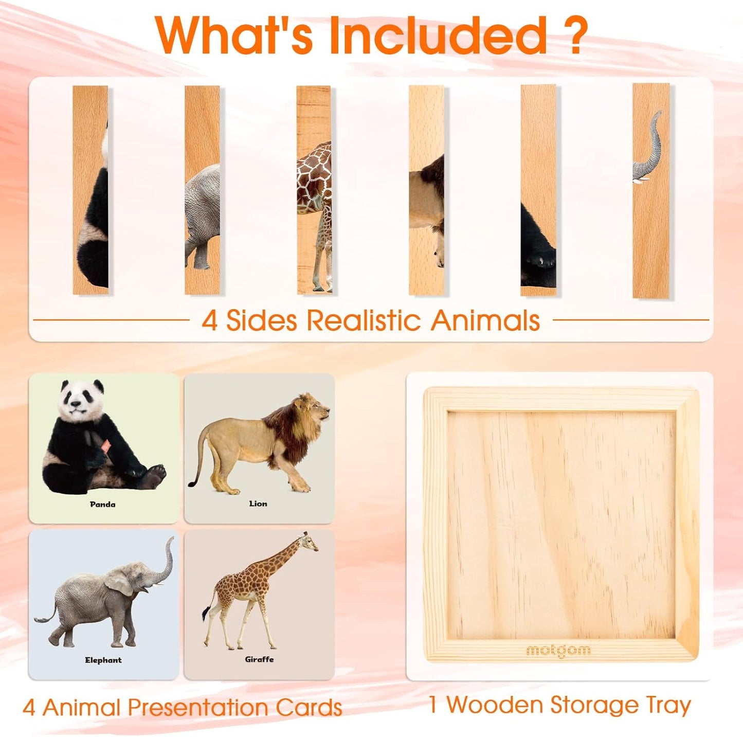 Niceuare Montessori Toys 4 in 1 Animal Wooden Toys for Kids,Wooden Animal Chunky Puzzles for Toddlers 2 Years Old+