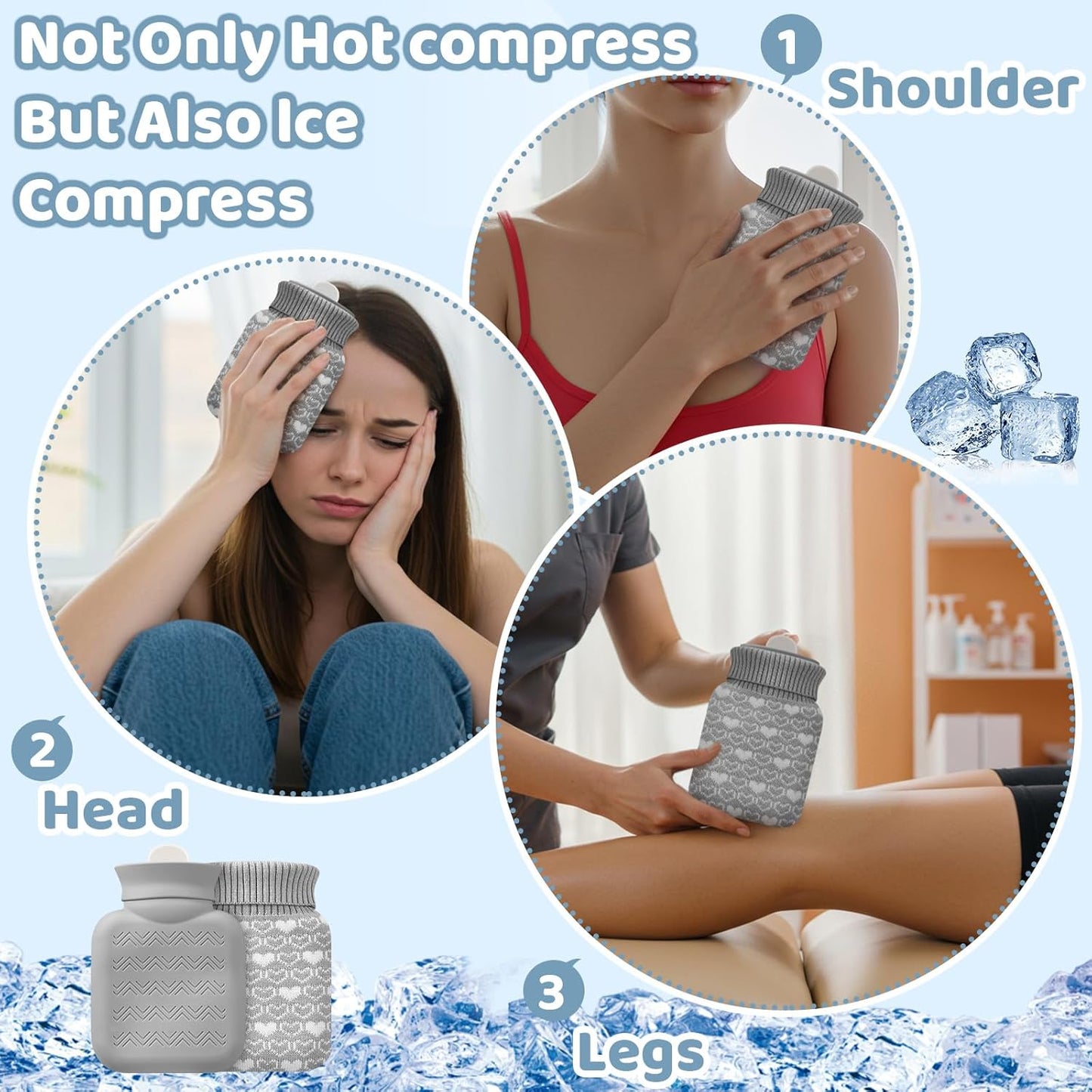 Amylove Mini Hot Water Bottle 320ml for Hot & Cold Compress with Cover Silicone Microwave Heating Small Water Bag for Travel Pain Relief Holiday Gifts (Gray)