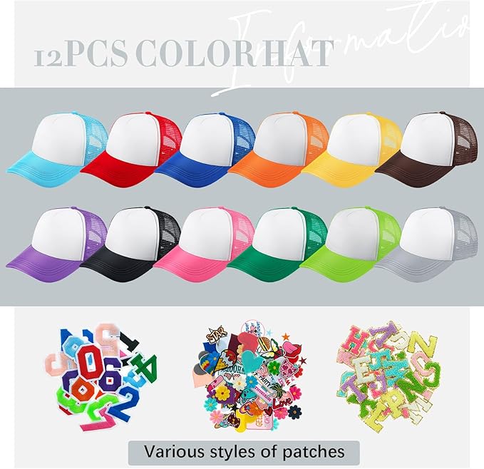 Hercicy 12 DIY Trucker Hats Kit, Sublimation Blank Baseball Caps