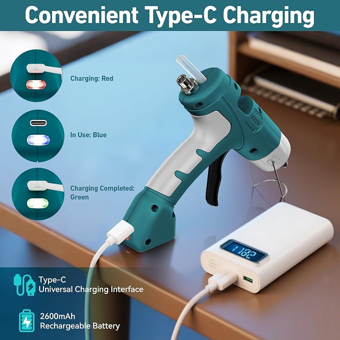 Cordless Hot Glue Gun Kit, 20W Lithium Battery Rechargeable Hot Melt Glue Gun