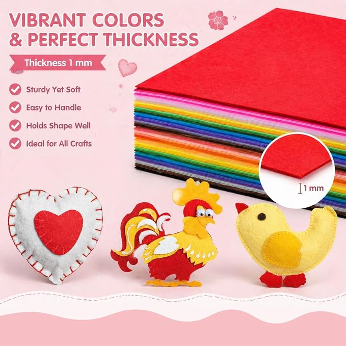 80 PCS Wool Blend Felt Sheets for Crafts 1 mm Thickness, 12 x 12 inches Felt