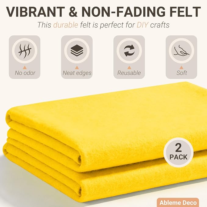 Yellow Felt Fabric Sheets 18" x 18" 1.6mm Soft Felt, Sew and Glue, DIY Sewing