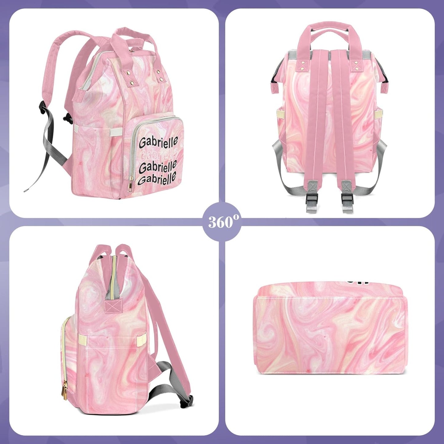 Custom Pink Diaper Bag Girls Baby Backpack Personalized Mommy Nursing Bag with Name Customized Casual Backpack for Travel Birthday Gift