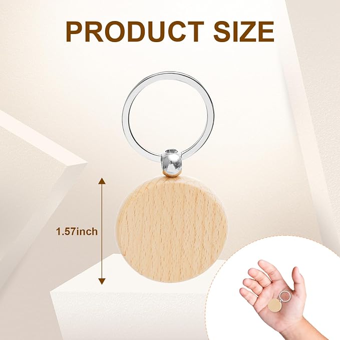 Blank Wooden Keychain Set 100 Pcs 1.5 Inch Round Key Tag | Engraving Blanks