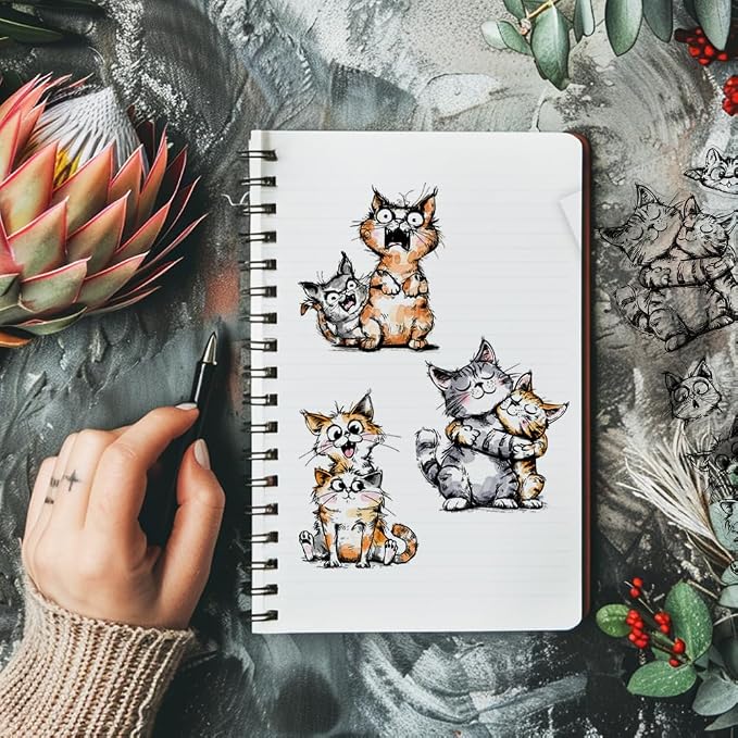 GLOBLELAND Cat Friend Clear Stamps Funny Cat Silicone Stamp Seals Cartoon Cat