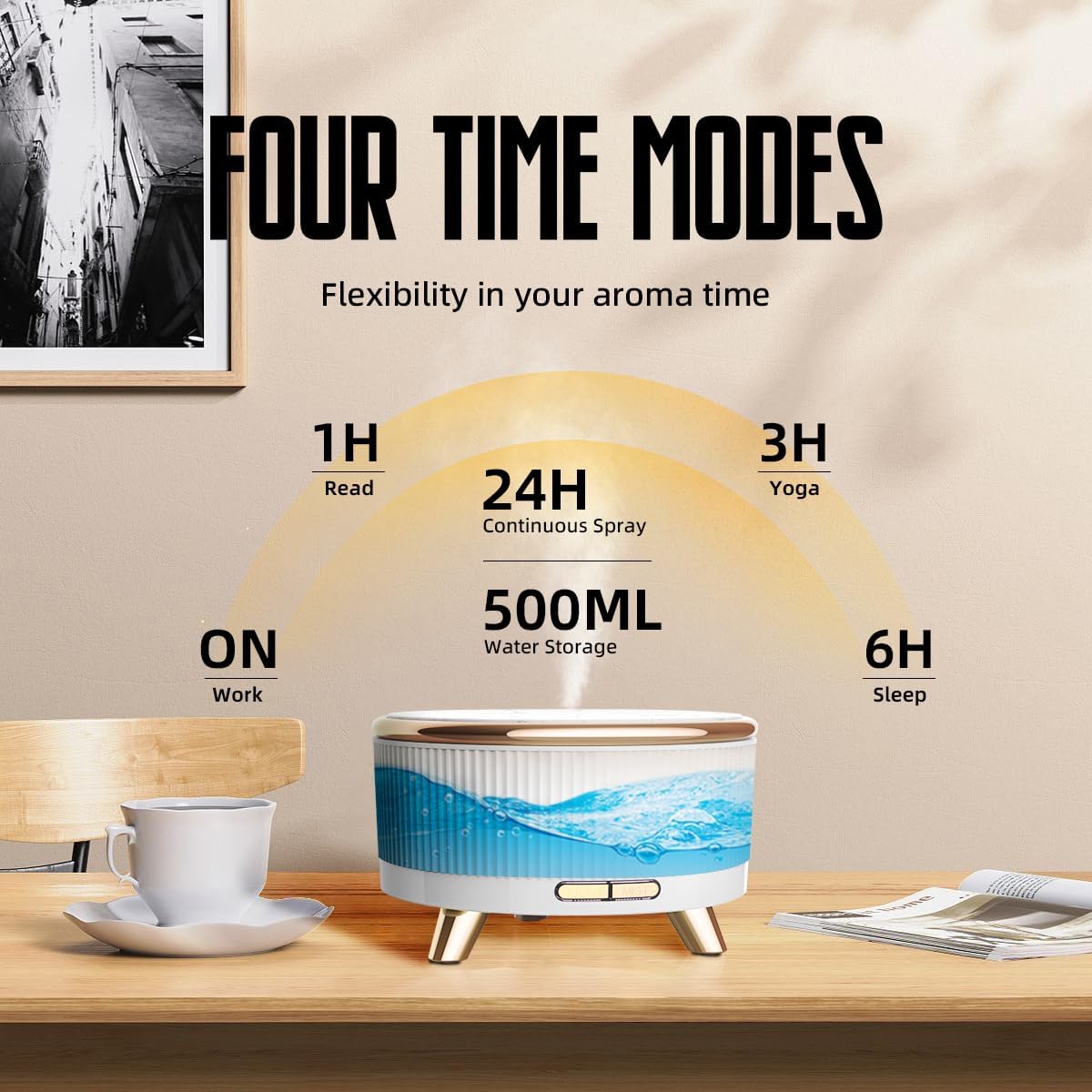 500ML Large Capacity Essential Oil Diffuser, Ultrasonic Aromatherapy Diffuser with 7 Color LED Lights with Remote Control, Cool Mist Humidifier, Timed Mist, Auto Shut-Off (White)