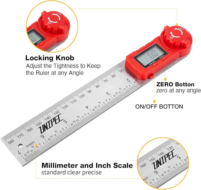 Digital Angle Finder Protractor, Angle Finder Ruler, Stainless steel 7inch 200mm