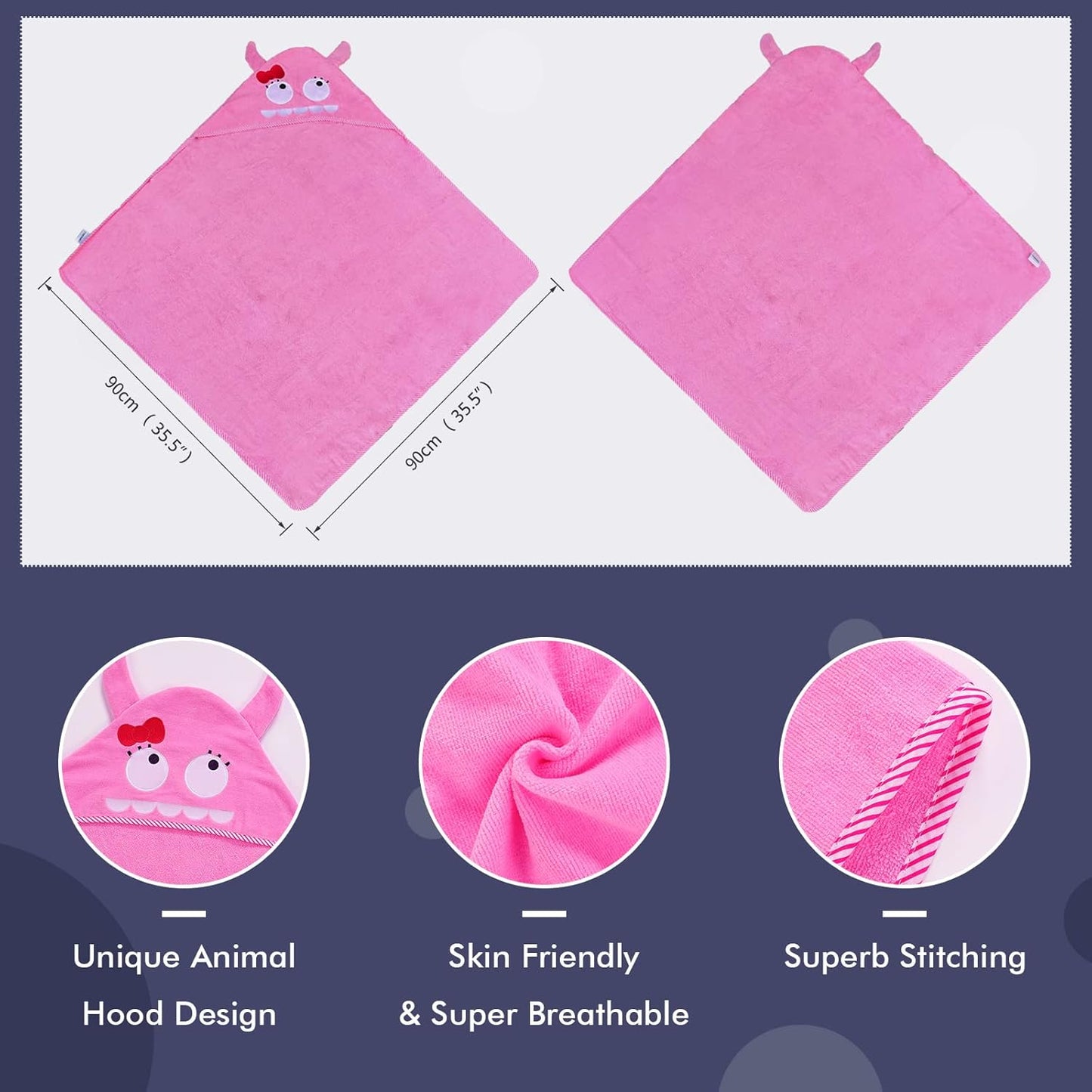 MICHLEY Animal Face Hooded Baby Towel Cotton Bathrobe for Boys Girls 0-6 Year Pink