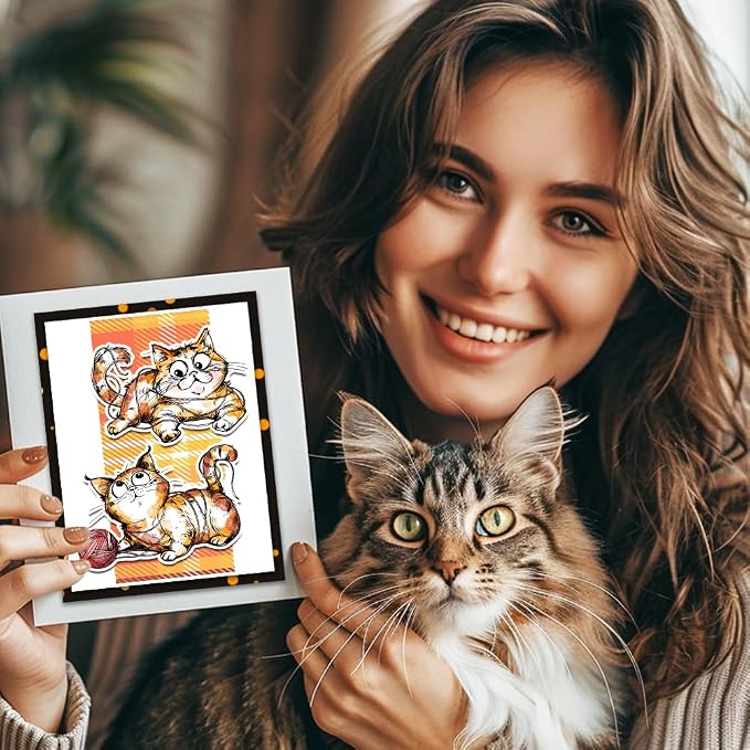 GLOBLELAND Cartoon Gift Cat Clear Stamps Yarn Cat Clear Stamps Pet Cat Silicone