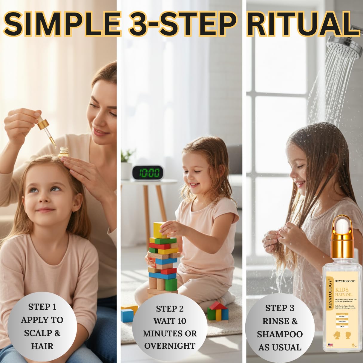 REVATOLOGY Kids & Baby Hair Growth Product High Potency Scalp & Hair Oil (Made in USA) 26 Cold-Pressed Botanicals for all Ages and Hair types -Thin, Curly, Thick Hair | Cruelty & Chemical Free