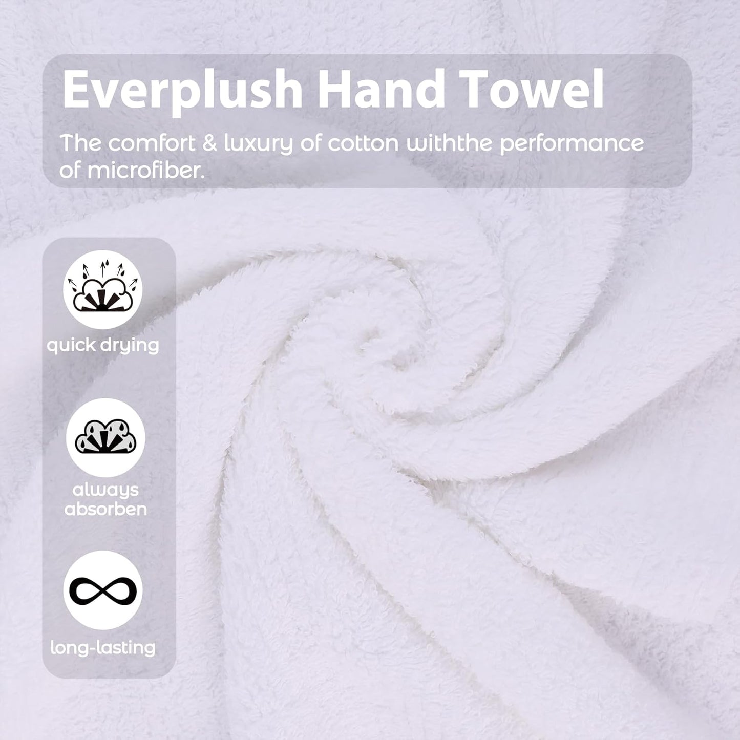 Everplush Youth Style Hand Towel 4-Piece Combo - Cotton Combined with Microfiber, Strong Absorption, Soft, Fluffy, Skin-Close Cotton, Durable, Various Sizes, Versatile