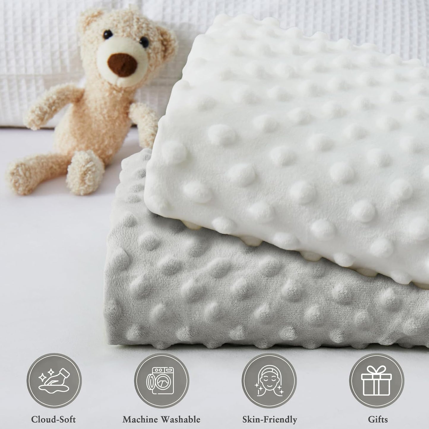 Homiest 2 Pack Changing Pad Cover, White + Light Gray Changing Table Sheets, Ultra Soft Fleece Minky Dot Fabric, Breathable Comfortable Diaper Pad Cover for Girls and Boys, Machine Washable
