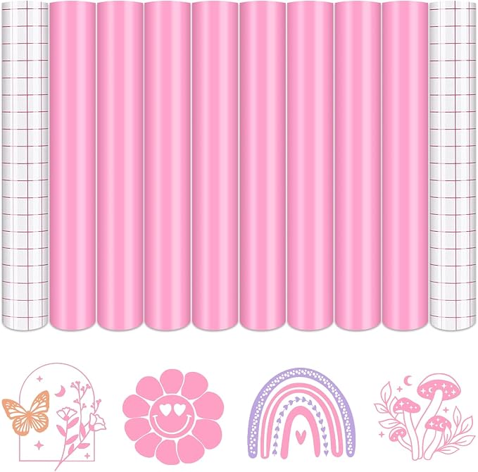 Tintnut Boho Permanent Vinyl 8 Pcs 12x10in Neon Pink Floral Adhesive Vinyl |