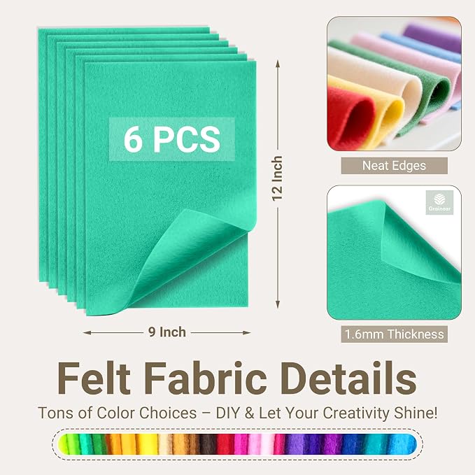 Aqua Green Soft Felt Sheets for Crafts, 1.6mm Thick, Kids' Crafts, DIY Projects