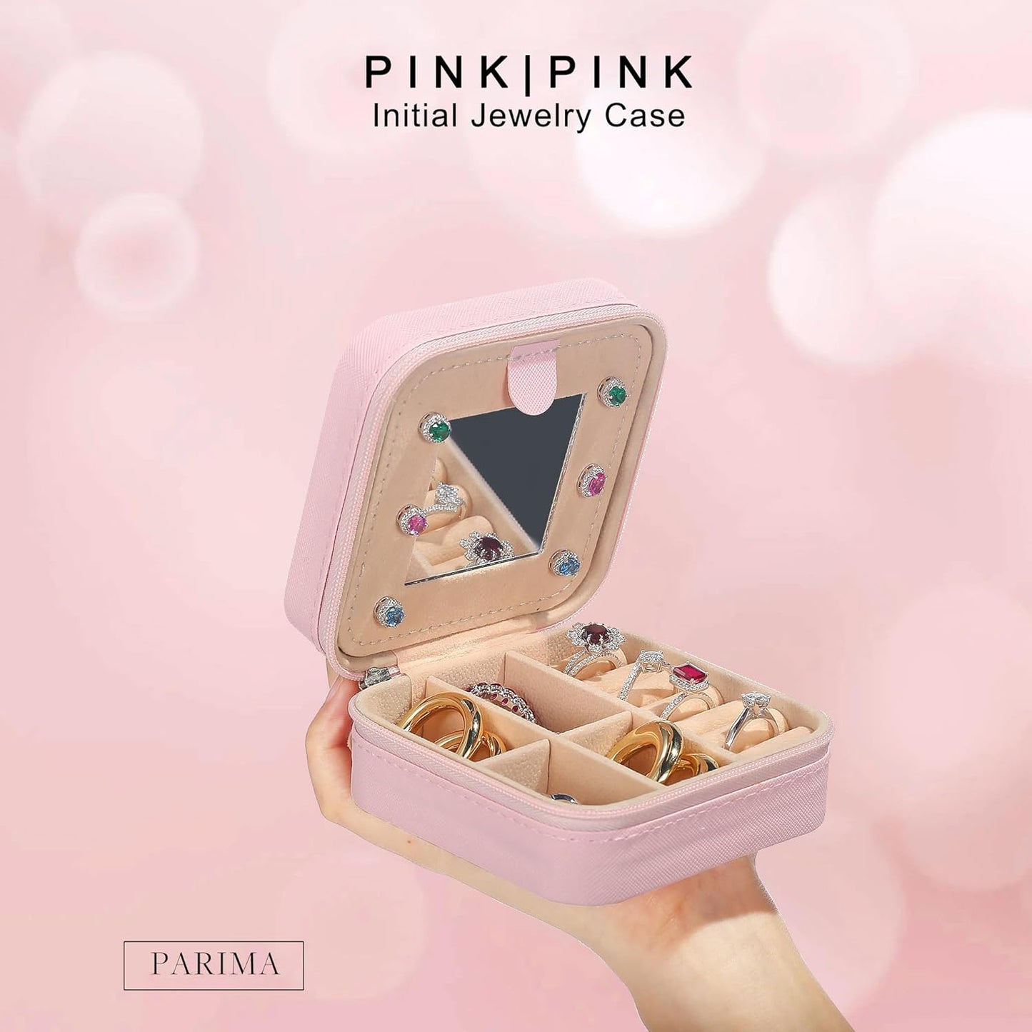 Parima Jewelry Organizer Box, Small Jewelry Box for Women Girls Initial P Travel Jewelry Case Small Jewelry Organizer Box Travel Jewelry Case Jewelry Box Organizer - Letter P, Pink