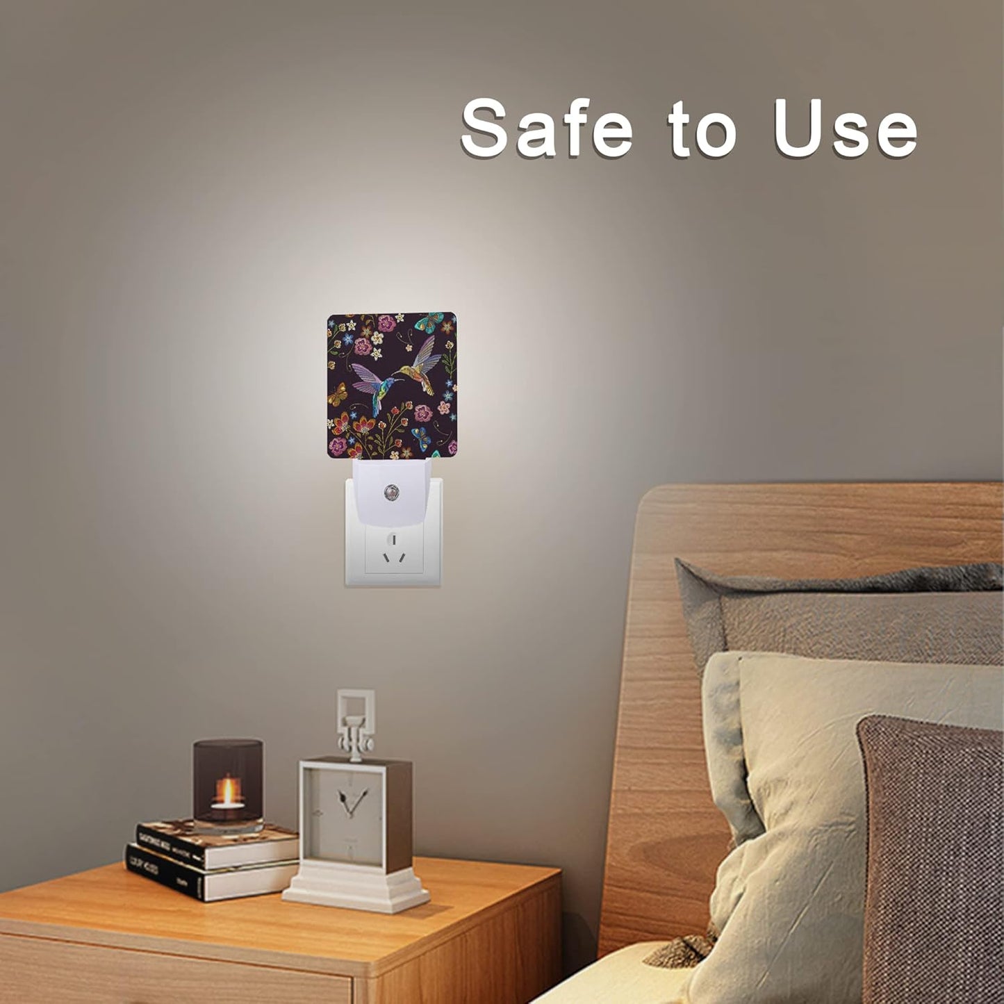 Vintage Hummingbird Butterfly Flowers Night Light Plug-in LED Nightlights Auto Sensor Night Lamp Dusk-to-Dawn Lamp Home Decor for Nursery Children Girls Boys