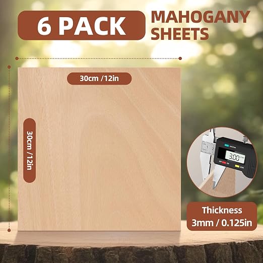 Rowood Mahogany Plywood Sheets for Laser Cutting, 6 Pack 3mm Thin Unfinished