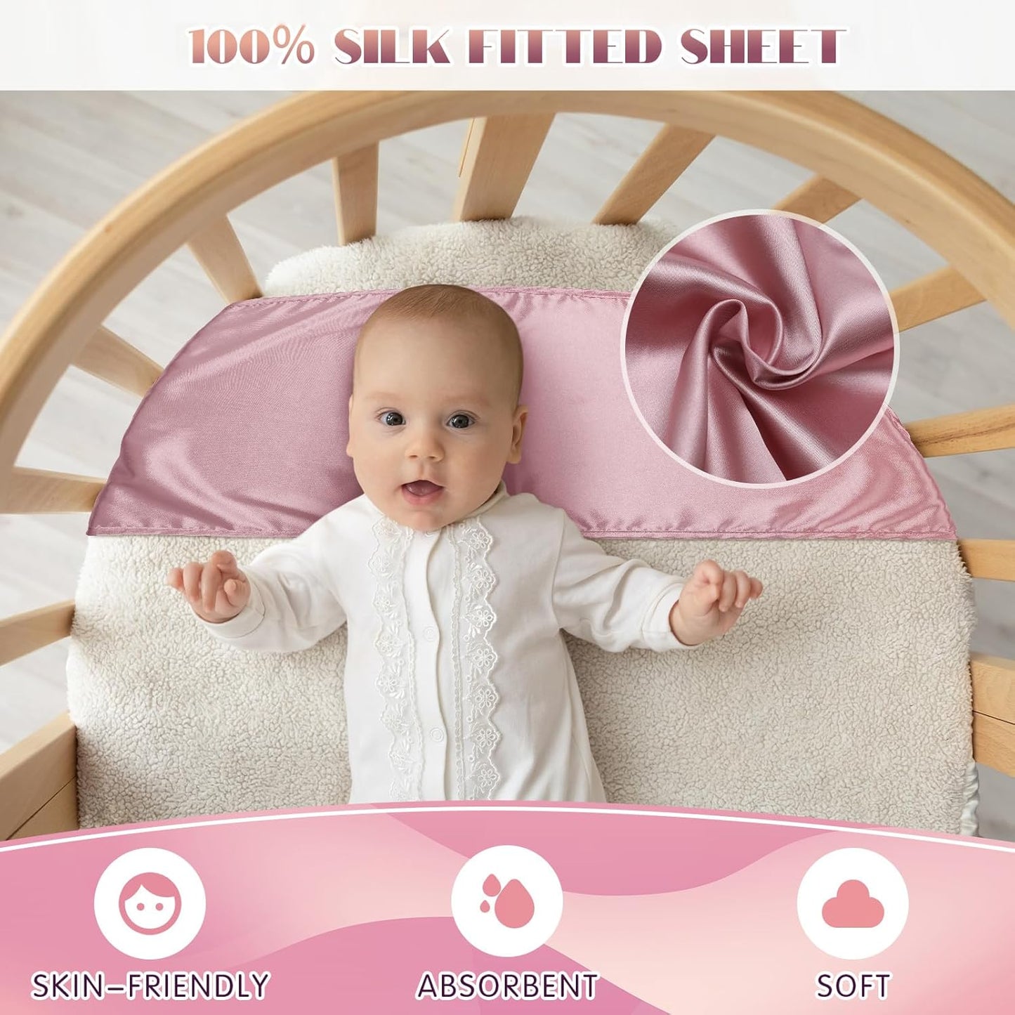 Hosuly 2 Pcs Satin Bassinet Sheet Baby Hair Soft Silk Feeling Sheet Baby Bassinet for Rectangle Cradle Pad Mattress Boys Girls Newborn Infant(Pink, White)