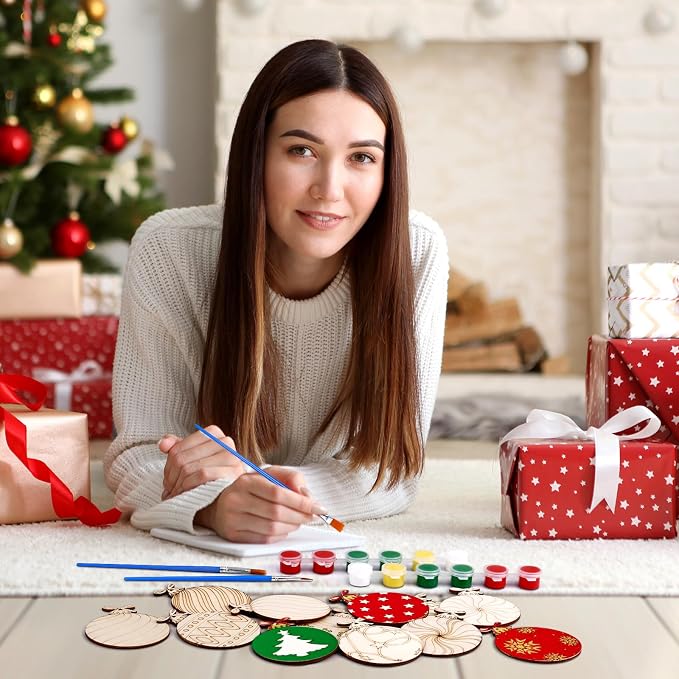 Cinnvoice 60 Pcs Wood Christmas Crafts