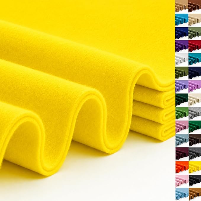 Bright Yellow Large Felt Fabric 36" x 36", 1.4 mm Soft Felt Sheet, Nonwoven