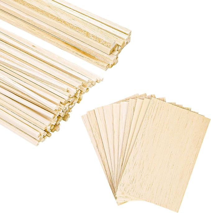 Okllen 150 Pieces Balsa Wood Sticks, Square Unfinished Balsa Wood Sheets Set