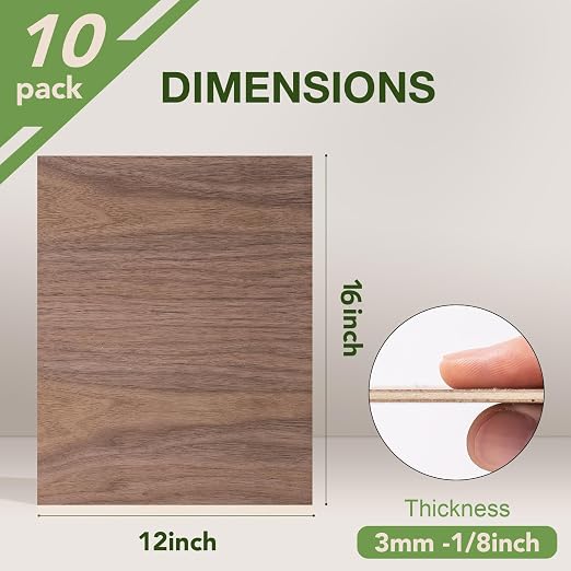 Rowood 10 Pack Walnut Plywood 1/8, 3mm Thick Unfinished Wood