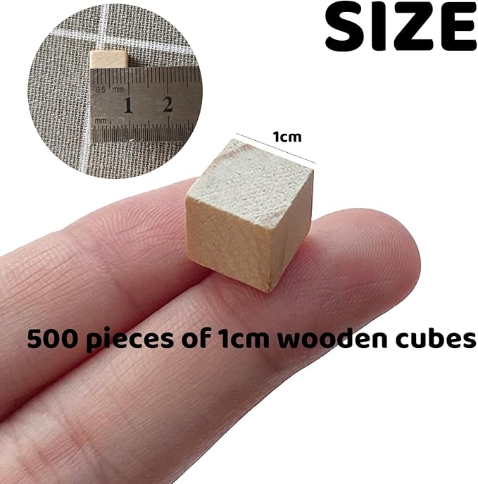 MUXGOA 500 Pcs Unfinished Wood Cubes, 1 cm Wooden Blocks