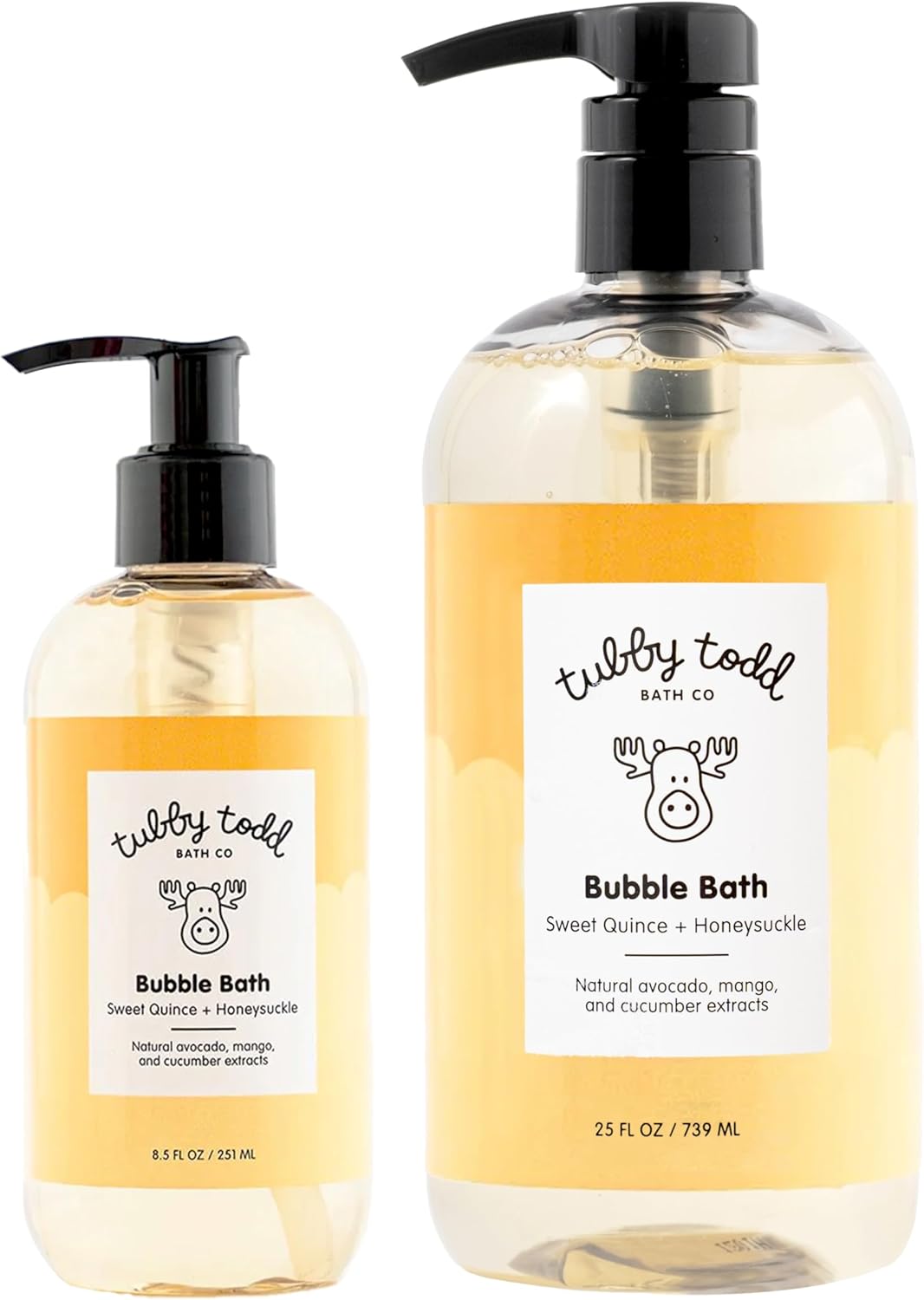 TUBBY TODD Bubble Bath for Kids, Toddlers & Babies - Hypoallergenic, Non-Irritating Sensitive Skin Bubble Bath - 2 Pack, 25 fl oz & 8 fl oz - Sweet Quince & Honeysuckle