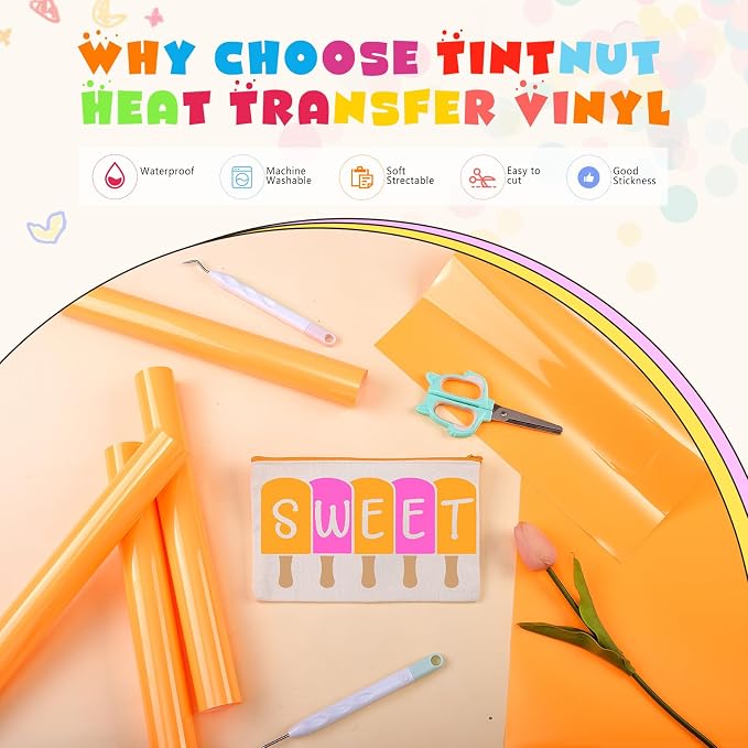 Tintnut Light Yellow Neon Heat Transfer Vinyl, easy cut & weed, stretch washable
