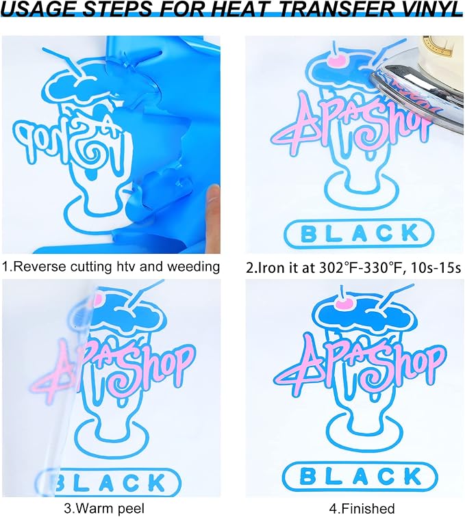 TUMIYA Lake Blue Heat Transfer Vinyl HTV Rolls, Glossy Adhesive Lake Blue HTV