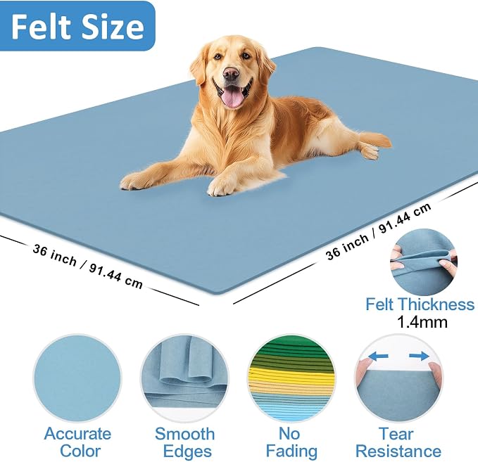 XSEINO Dusty Blue Large Felt Fabric 36" X 36 ", 1.4 mm Thick Soft Felt Fabric