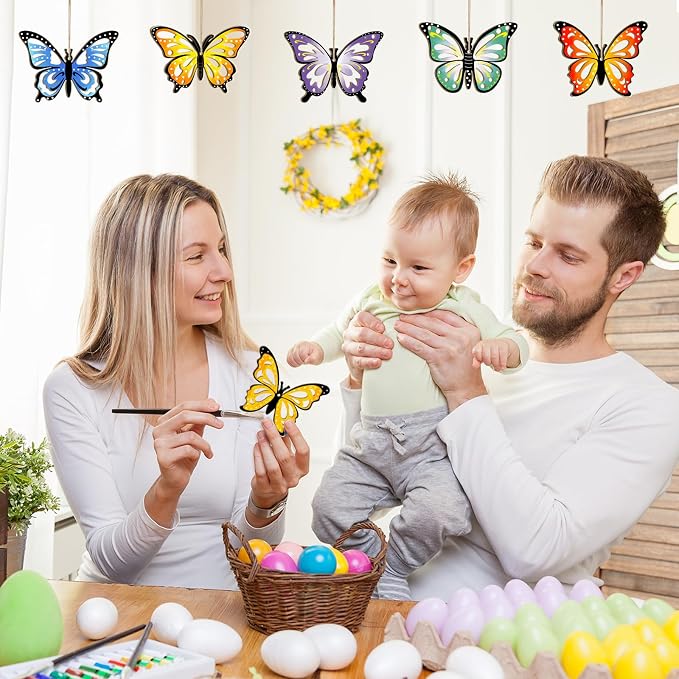 36PCS Wooden Hollow Butterfly Ornaments to Paint, 6 Styles DIY Blank Unfinished