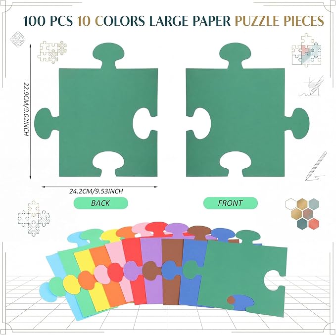 Glenmal 100 Pcs Large Blank Puzzle Pieces Oversize Blank Papers Puzzle Pieces