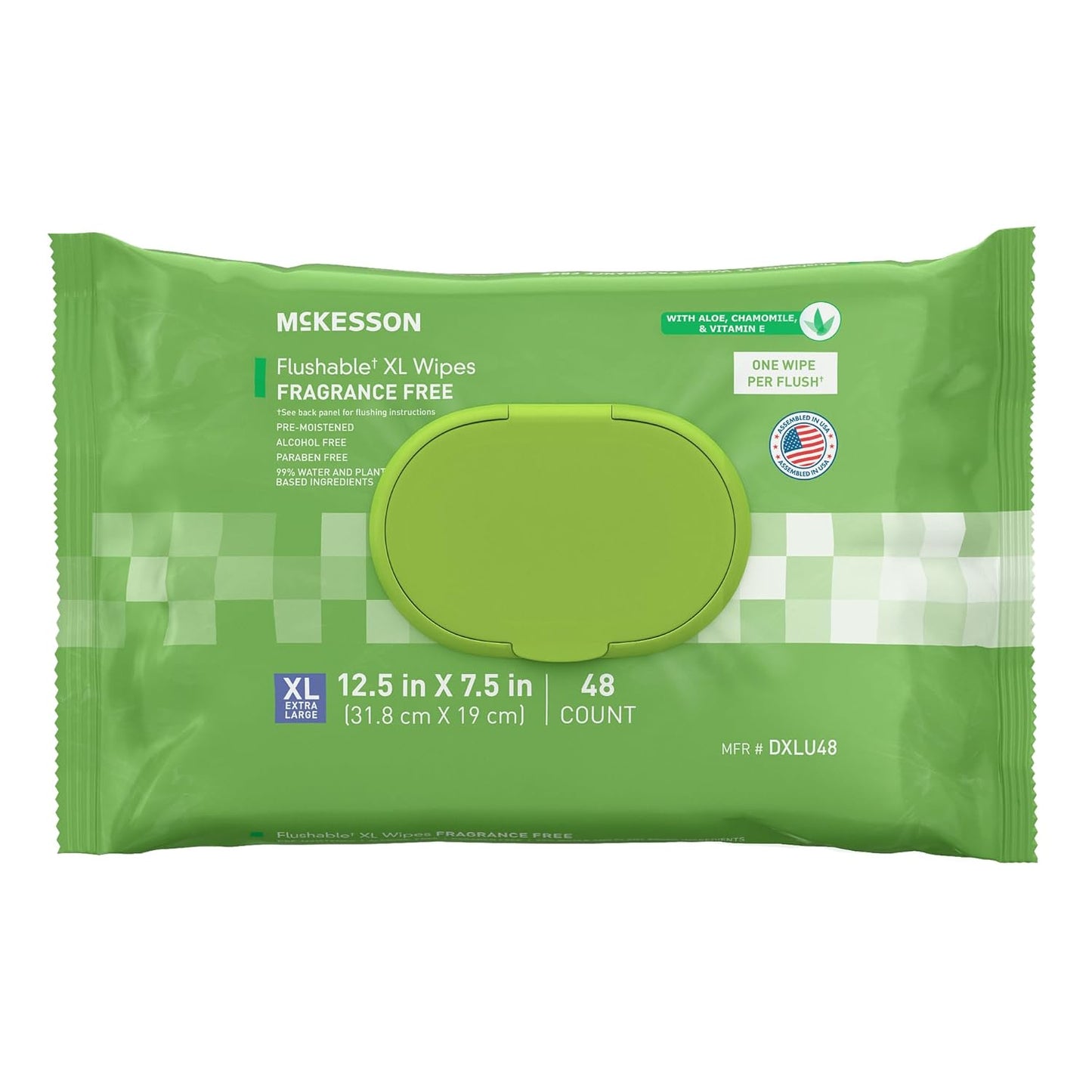McKesson Flushable* Adult Wet Wipes XL – 48 Wipes (1 Pack of 48) – Aloe & Vitamin E, Plant-Based Cleansing Wipes, Unscented, Extra Large