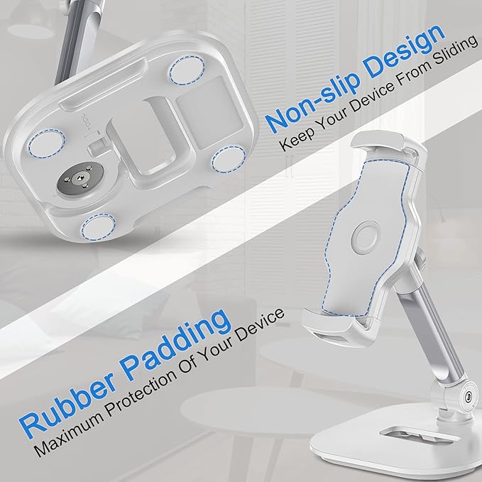 AboveTEK Upgraded Desktop Tablet Stand, 360° Swivel Tablet & Phone Desk Mount Holders for Any 4.7''-13.5'' Display iPad/Cell Phones, Stylish & Sturdy Stands for Store Office Showcase Reception (White)