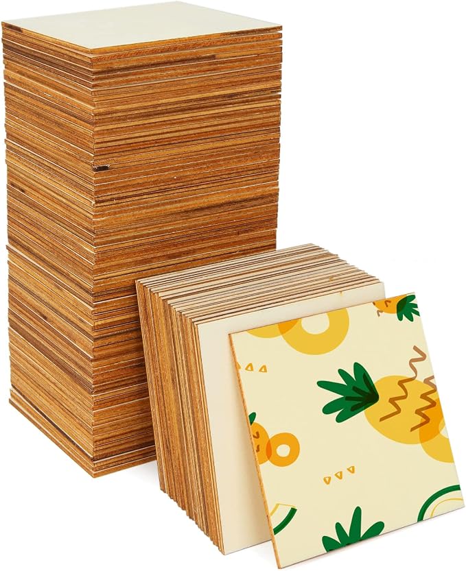 100 Pieces 4x4 Inch Wood Squares Unfinished Basswood Plywood Wooden Sheets 1/8