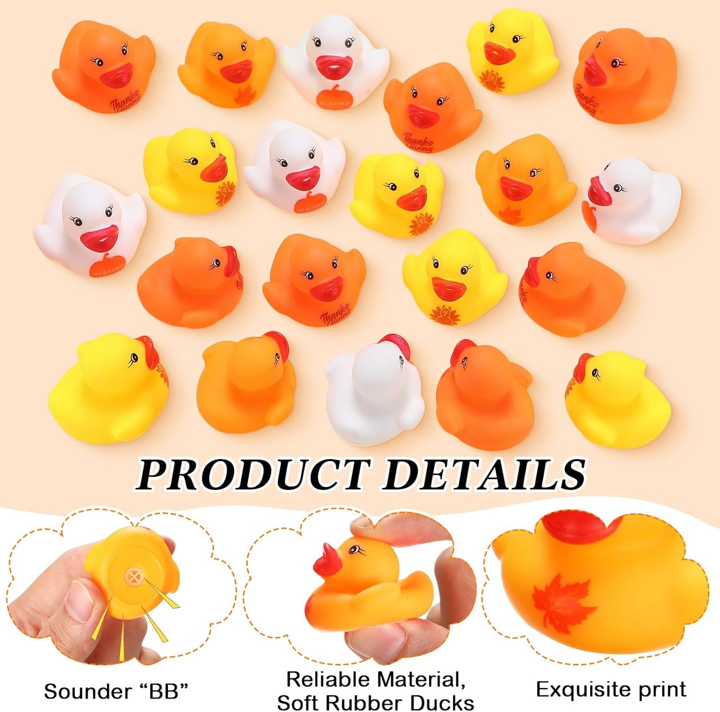 120 Pcs Thanksgiving Day Rubber Ducks Assorted Rubber Duckies Bulk Mini Pool Bath Duck Cute Small Tiny Fun Rubber Ducky Bath Ducks Toy for Party Favors Classroom Exchange Gifts