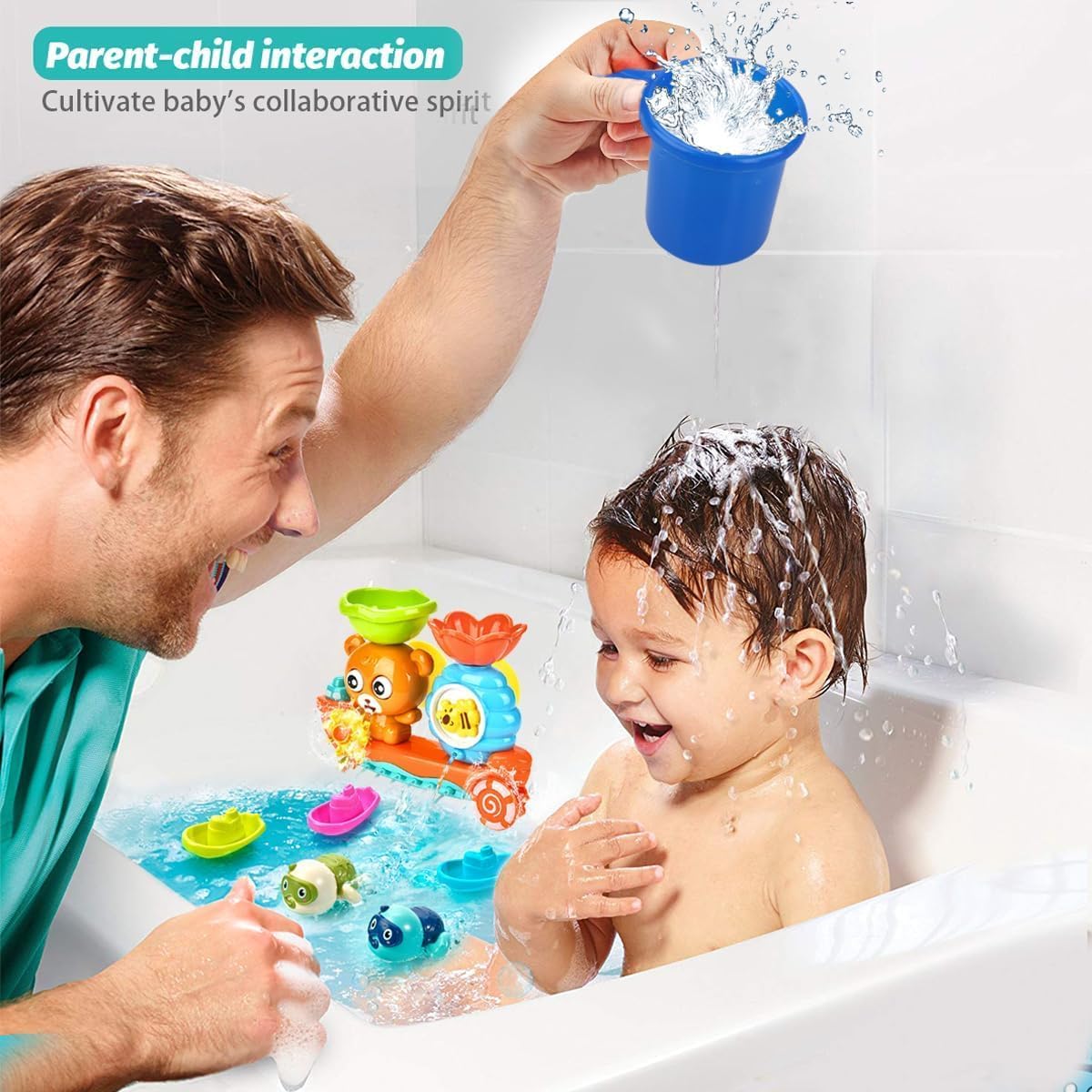 Baby Bath Toys Toddlers 1-3 Bear Kids Bath Tub Toys with 2 Turtle Swimming Wind up Water Toys & 3 Floating Boat Bathtub Toys for Infants Boys Girls 18+ Months Gifts Box Set