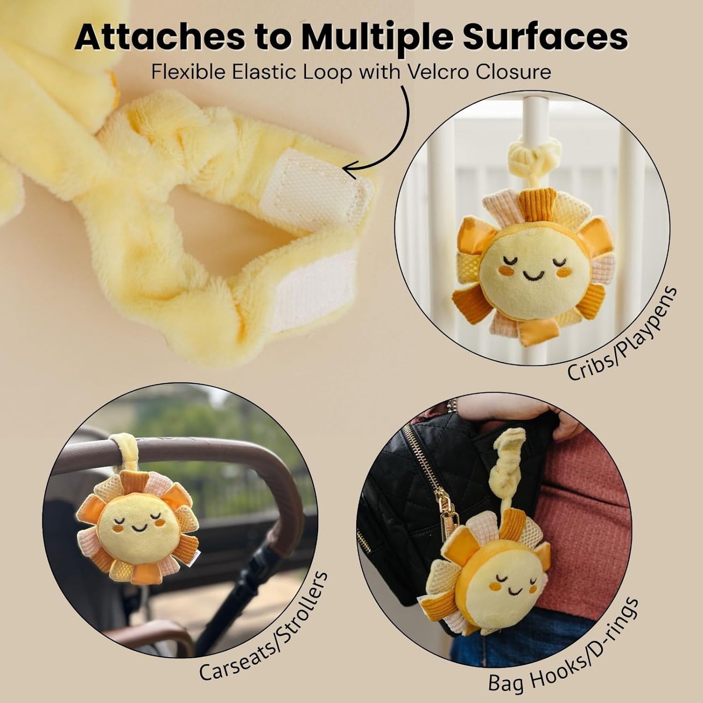 Lion & Light® Sunny Crinkle Toys for Baby | Sensory Toys for Babies | Baby Hanging Toys | Mellow Textures & Crinkle Sounds | Soft Rattle Toy for Babies 0-6 Months | Plush Toys for Kids