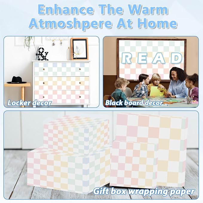 Pastel Rainbow Checkered Bulletin Board Paper Roll Colorful Bulletin Board