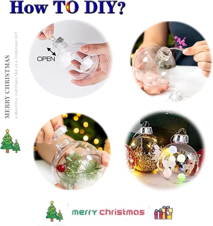 12 Pcs DIY Clear Plastic Fillable Balls Ornament, 2.36Inch Christmas Balls |