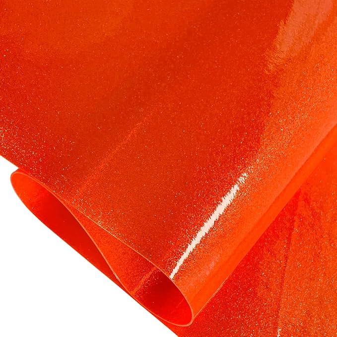 ONEART | Orange Transparent Glitter Vinyl Roll, 0.7 mm Solid Clear PVC Jelly