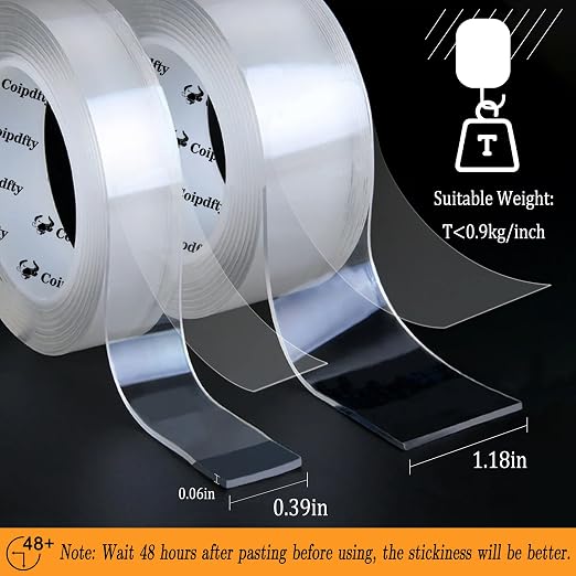 Double Sided Tape Heavy Duty for Wall Decor No Damage to Paint, Nano Two Sided