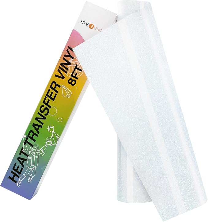 HTVRONT White Glitter HTV Vinyl Roll, Glitter Iron on Vinyl Easy to Cut & Weed