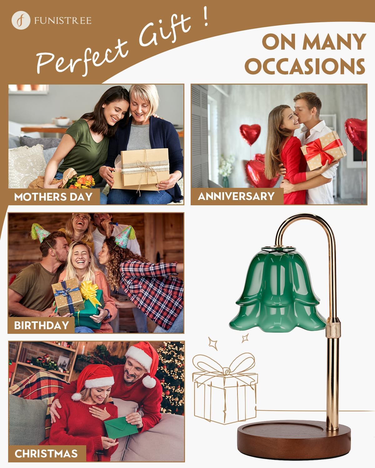 Green Candle Warmer Lamp with Timer & Dimmer, Adjustable Height Christmas Gifts Birthday Gifts for Women Mom, Flower Candle Lamp Warmer, Wax Warmer with 2 Bulbs, House Warming New House Decorations