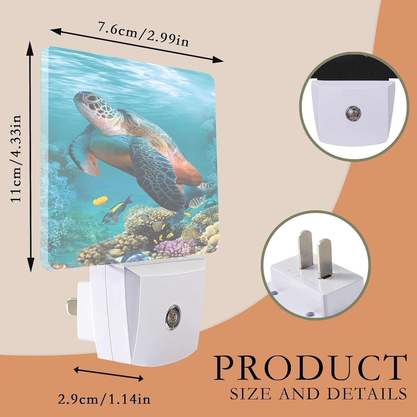 Night Light Plug into Wall,Sea Turtle Corals Fish Night Light with Dusk to Dawn Sensor Night Light for Kid Girls Boys Women Men Room Decor,Hallway,Kitchen,Bathroom,Nursery,Stairs