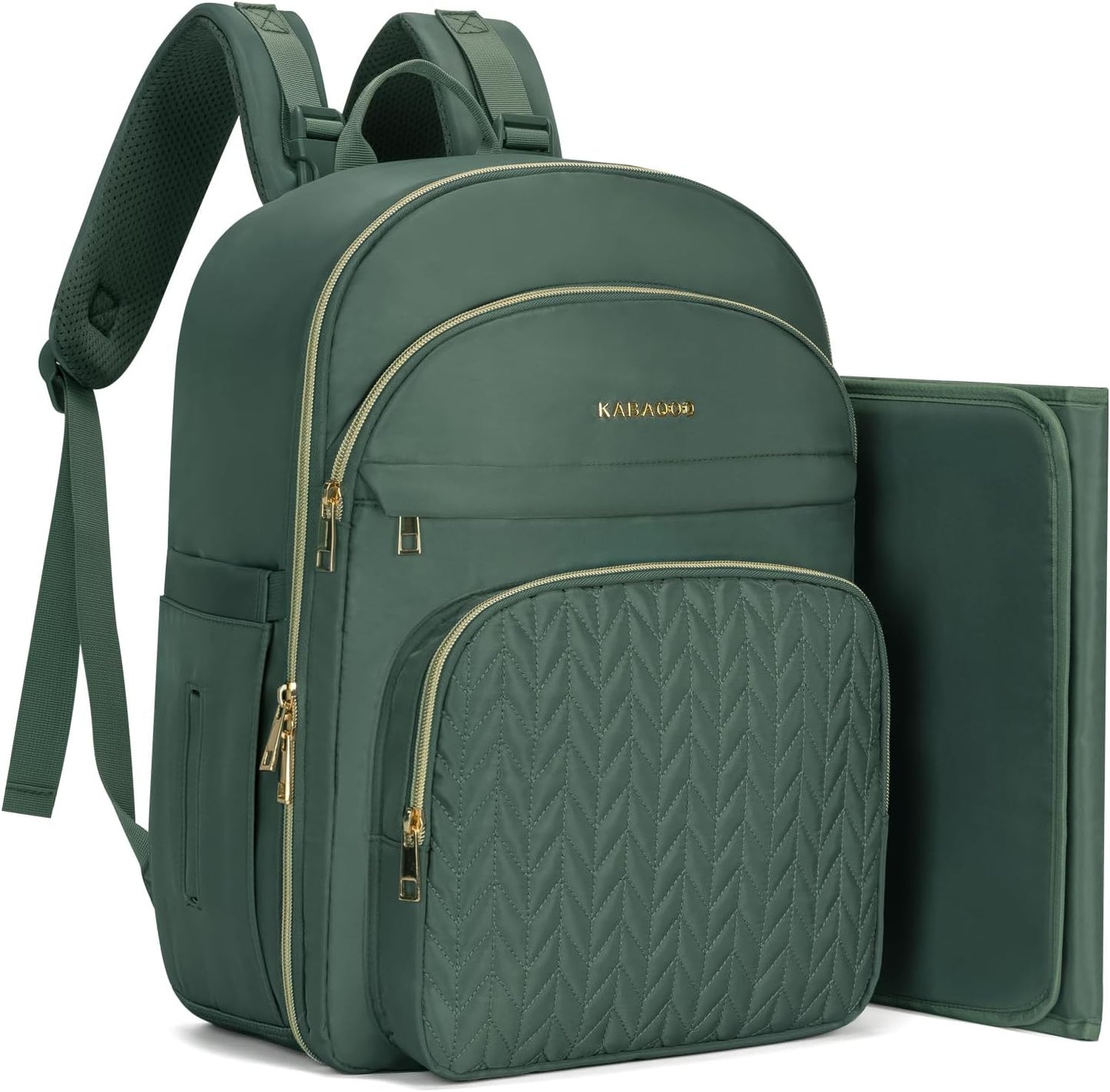 KABAQOO Baby Diaper Bag Backpack, Waterproof Diaper Backpack for Mom & Dad with Changing Pad, Insulated Pockets and Stroller Straps, Baby Shower Gifts for Girls & Boys, Sage