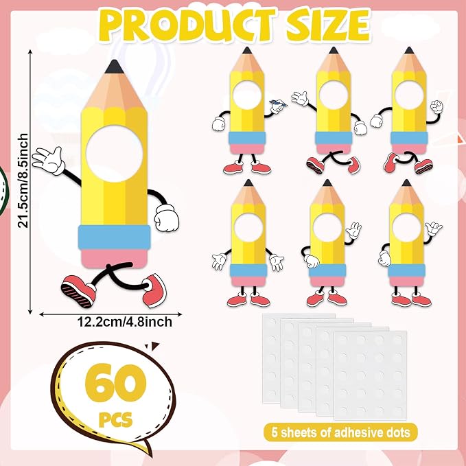 60Pcs Pencil Photo Paper Cutouts Pencils Bulletin Board Decor Pencil DIY Photo