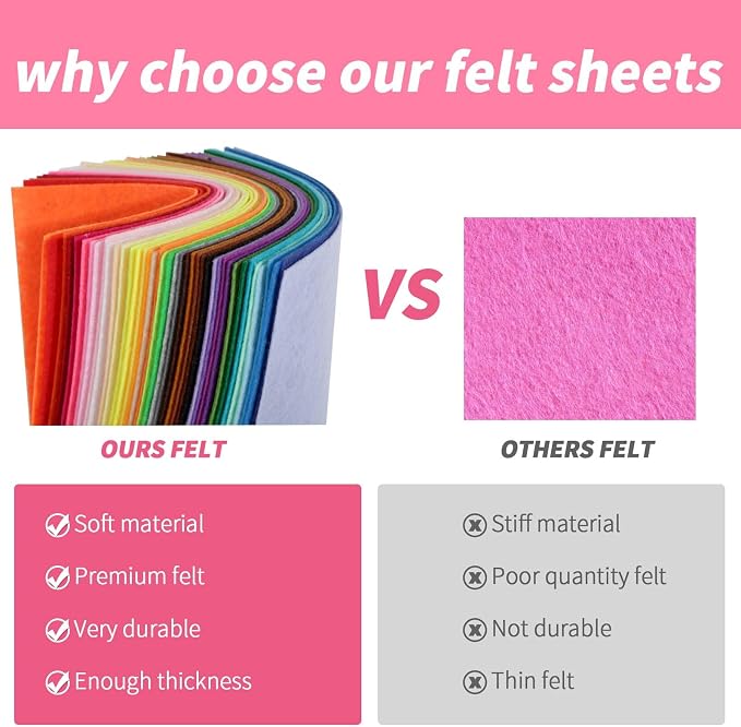 45Pcs Felt Fabric Sheets 6 x 6 inches, 1mm Thick Felt Fabric Square