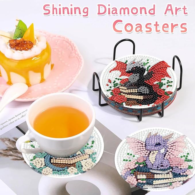 8 PCS Diamond Art Coasters Kits Dragon Book Diamond Painting Coaster | Diamond